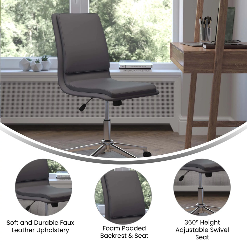 Gray Mid-Back Armless Swivel Task Office Chair W1498