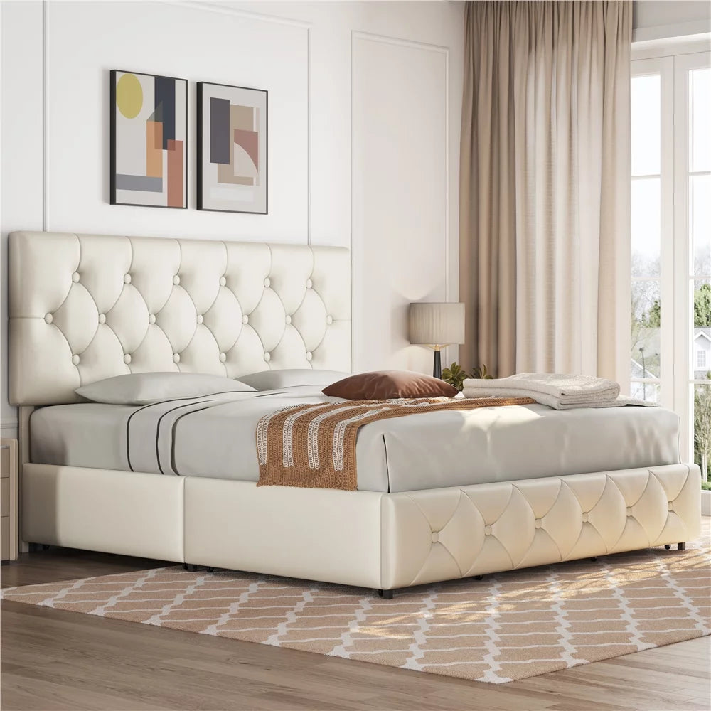 Black Queen Upholstered Platform Bed with Storage E882