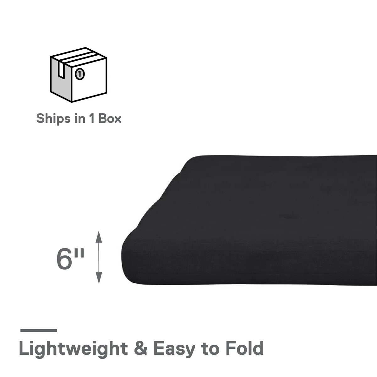 6-Inch Futon Mattress with Tufted Cover, Full, Black Linen H82564