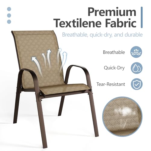 Beige Set of 4 Stackable Patio Dining Chairs with Metal Frame M9257