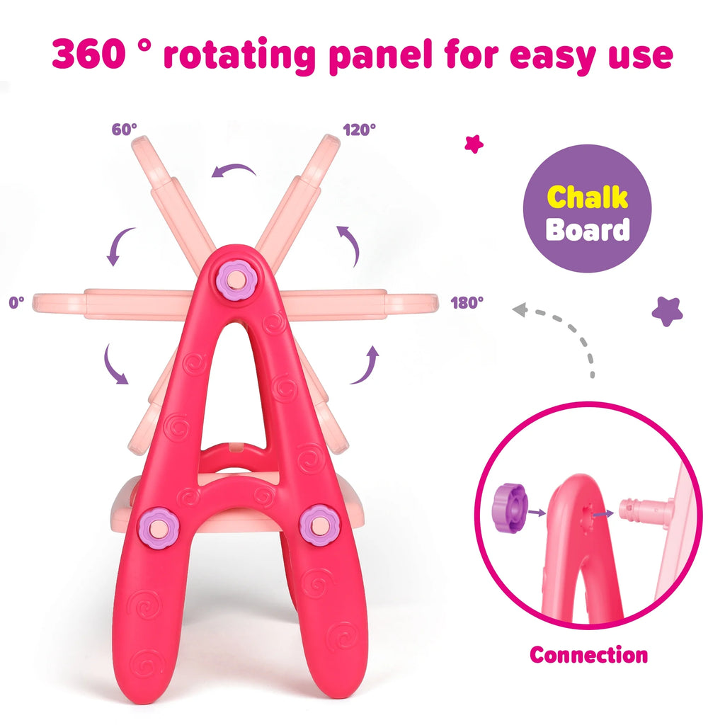 Pink Rotatable Double Sides Art Easel with Whiteboard & Chalkboard P886