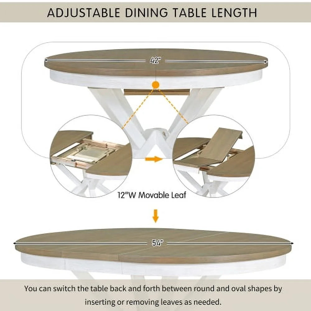 5-Piece Extendable Round Dining Table Set with 4 Upholstered Chairs U30440