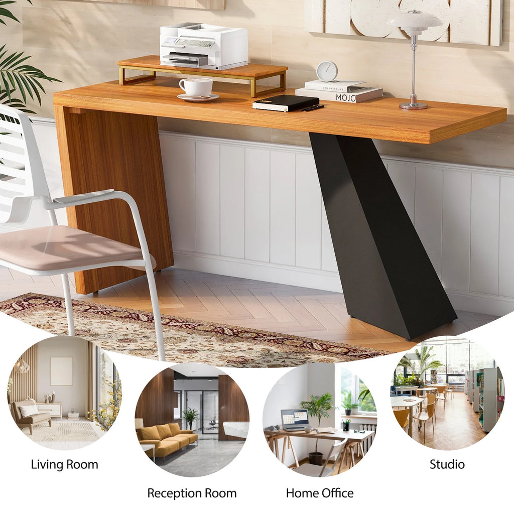 63" Rustic Industrial Wooden Writing Desk with Monitor Stand H867306