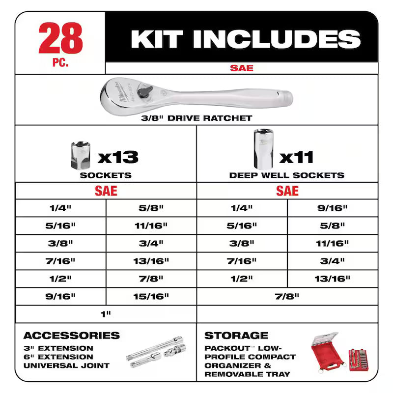 3/8 in. Drive SAE Ratchet and Socket Mechanics Tool Set (28-Piece) N80686
