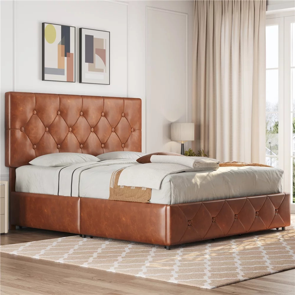 Black Queen Upholstered Platform Bed with Storage E882