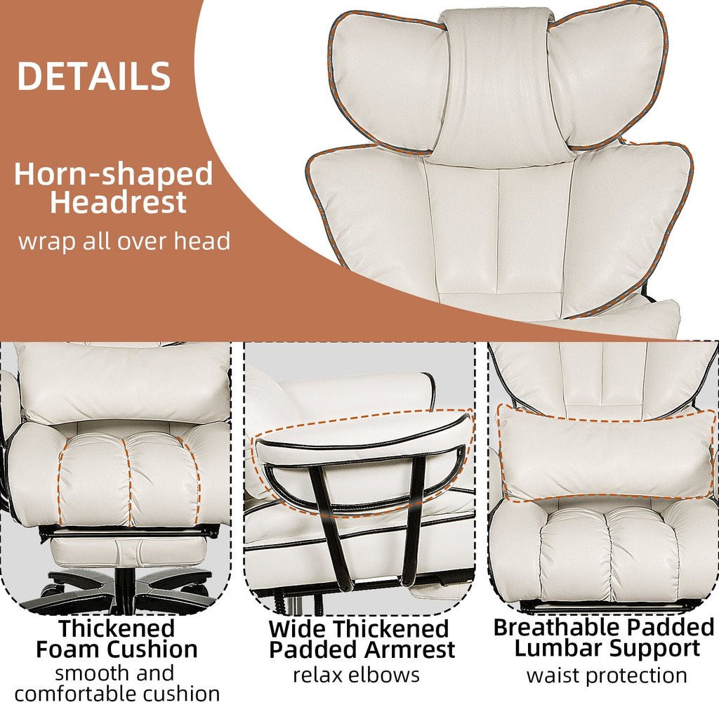Big and Tall Ergonomic PU Leather Reclining Office Chair with Footrest B2725