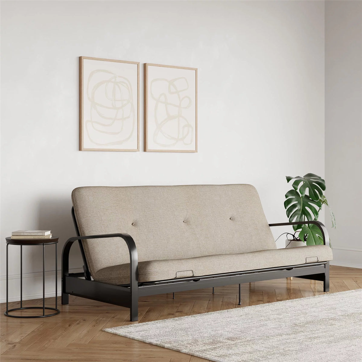 6-Inch Futon Mattress with Tufted Cover, Full, Black Linen H82564