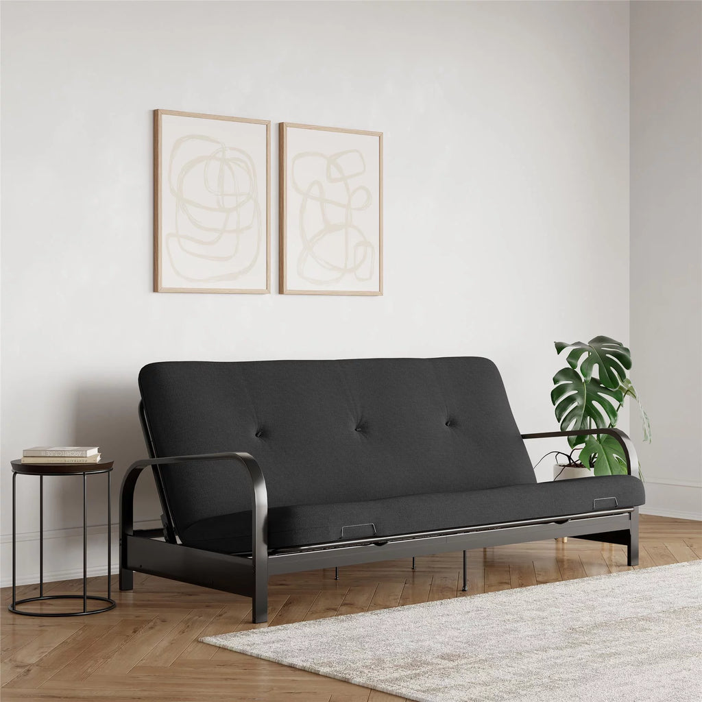 6-Inch Futon Mattress with Tufted Cover, Full, Black Linen H82564