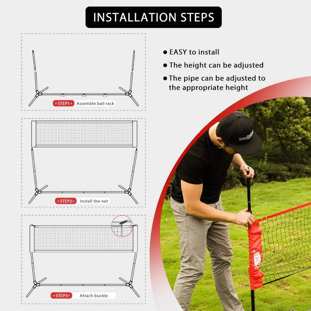Adjustable Outdoor Badminton Net Set with Carry Bag T59385