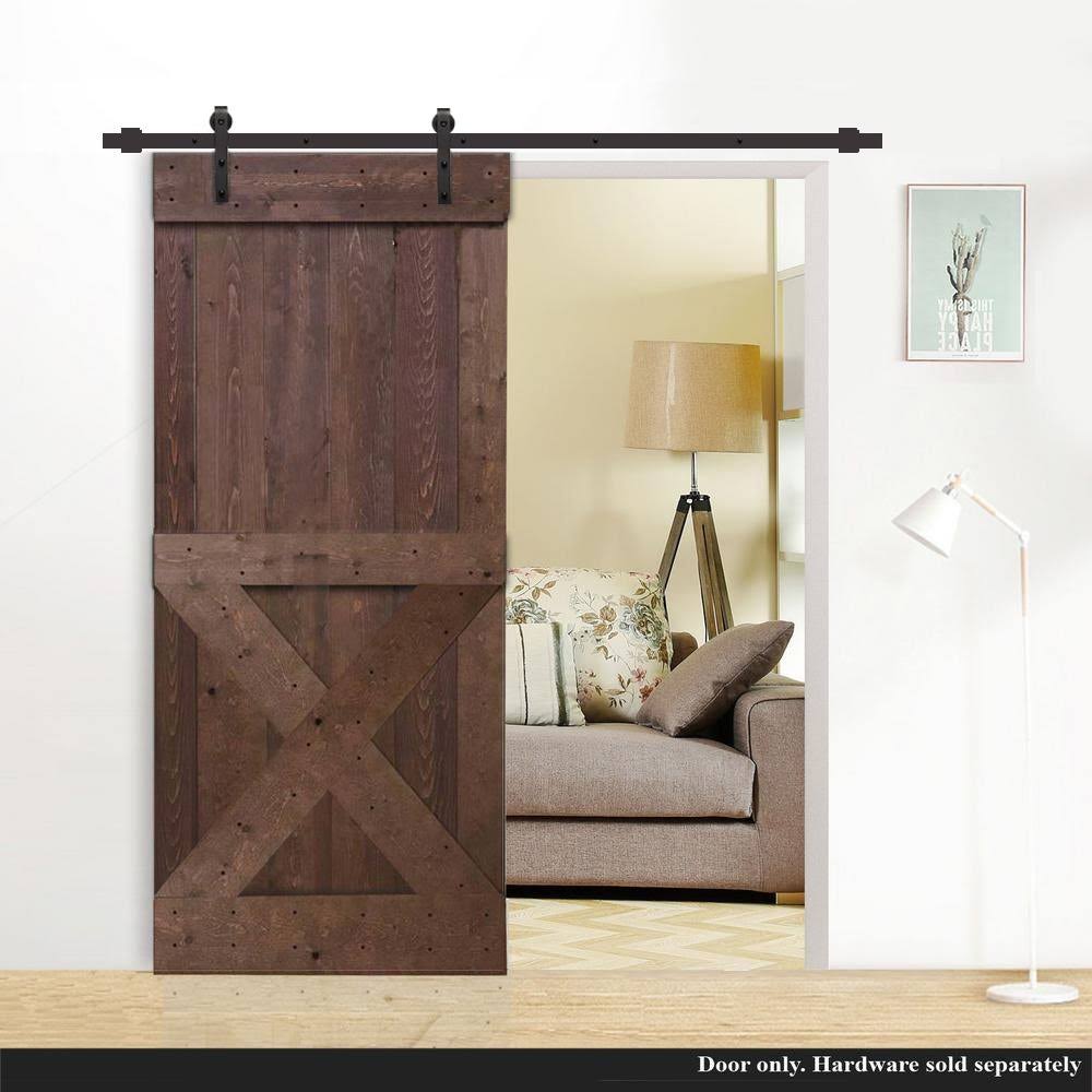 Walnut Stain Knotty Pine Wood Interior Sliding Barn Door G9457