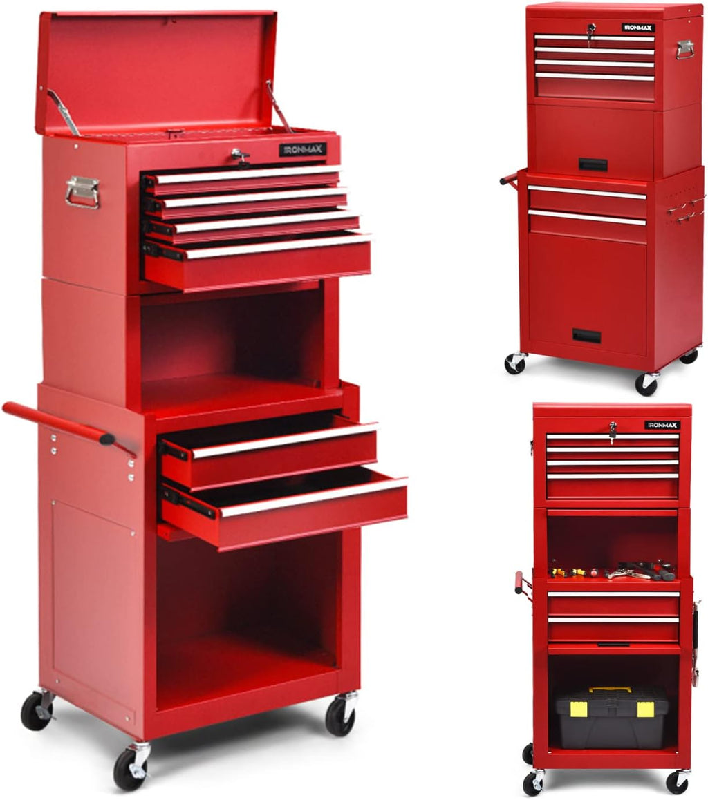 Red 6-Drawer Rolling Tool Storage Cabinet with Wheels O407