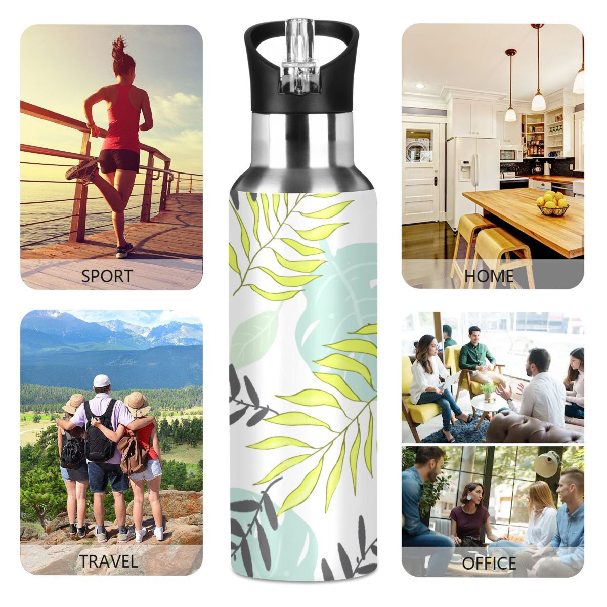 Stainless Steel Insulated Thermos Vacuum Flask Water Bottle with Straw Lid I879569