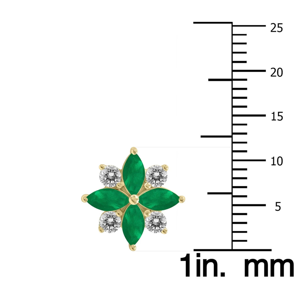 Emerald and Diamond Flower Earrings in 10K Yellow Gold K150