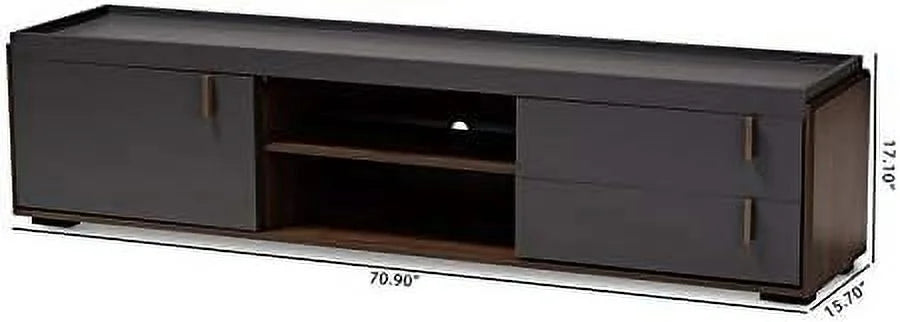 Gray and Walnut Wood TV Stand B5893