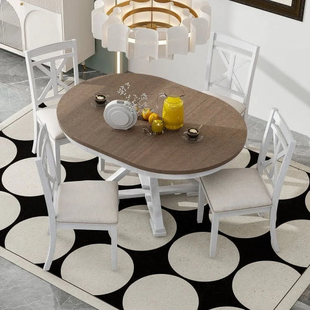 5-Piece Extendable Round Dining Table Set with 4 Upholstered Chairs U30440