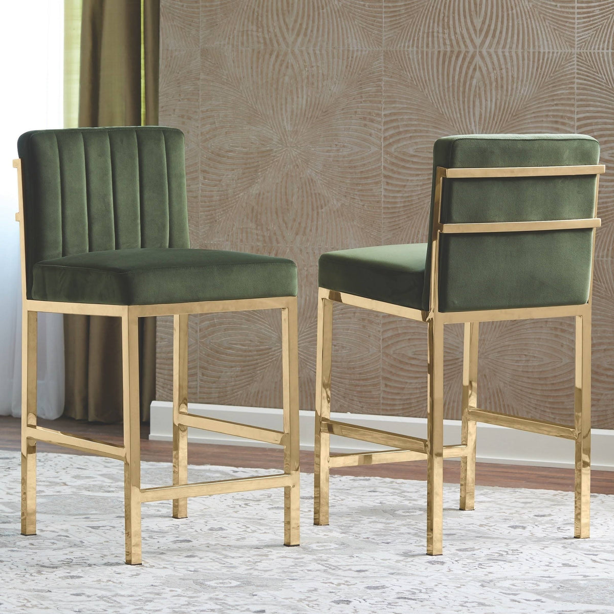 Green Velvet Counter Height Stools M12043