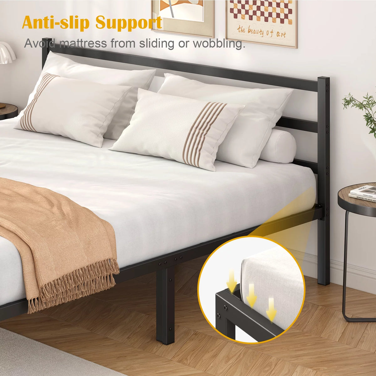 Queen Size Metal Platform Bed Frame with Headboard and Footboard M3056