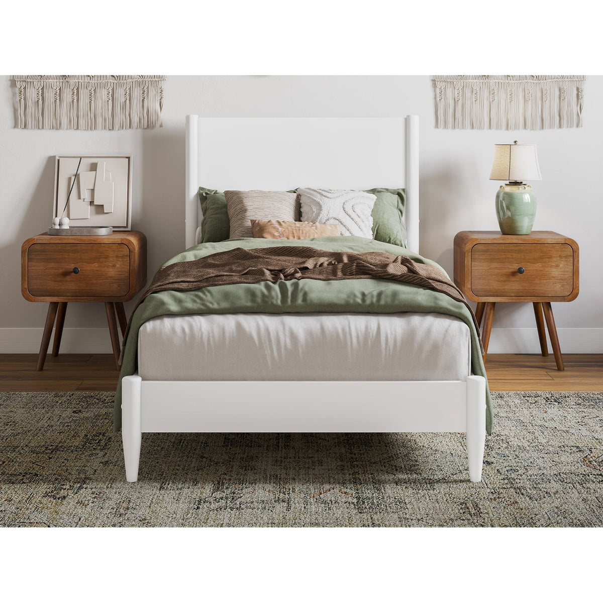 Twin XL Wood Low Profile Platform Bed in White H960749
