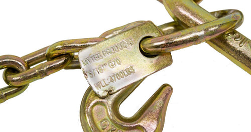 (2 Pack) 5/16'' x 3' G70 V-Chain Bridle with 8" Medium J Hooks, T-Hook & J-Hook with Grab Hooks 3' Legs 4700 lbs WLL V950822
