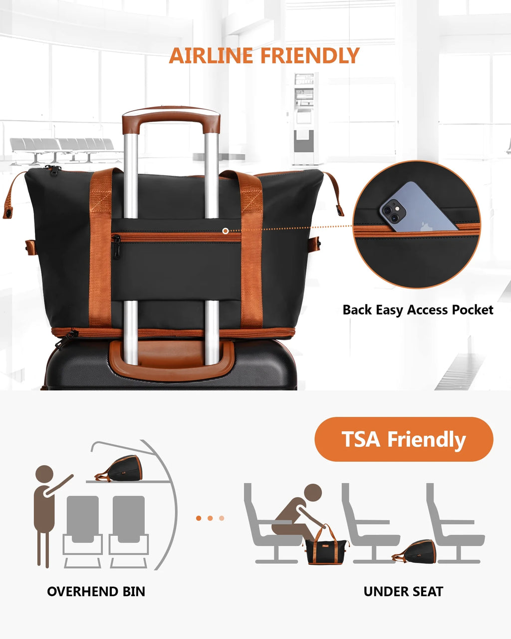 20" Expandable Carry on Luggage Lightweight Suitcase with Duffle Bag R635