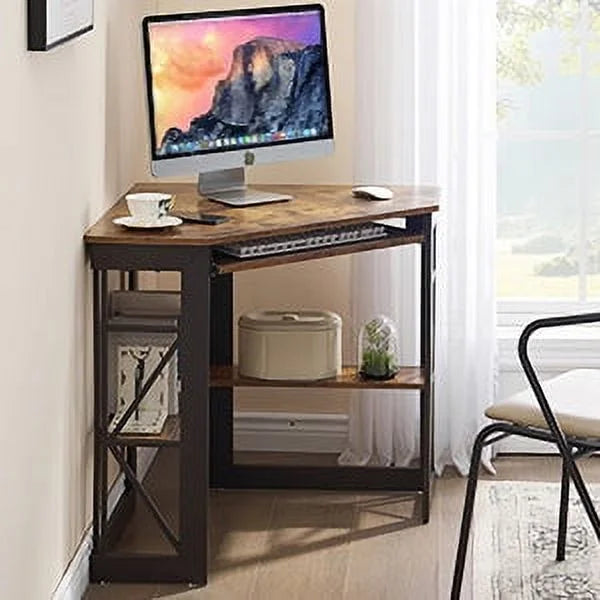 Corner Computer Desk & Chair Set, Adjustable Height Ergonomic Office Chair with Keyboard Tray and Storage Shelf X797529