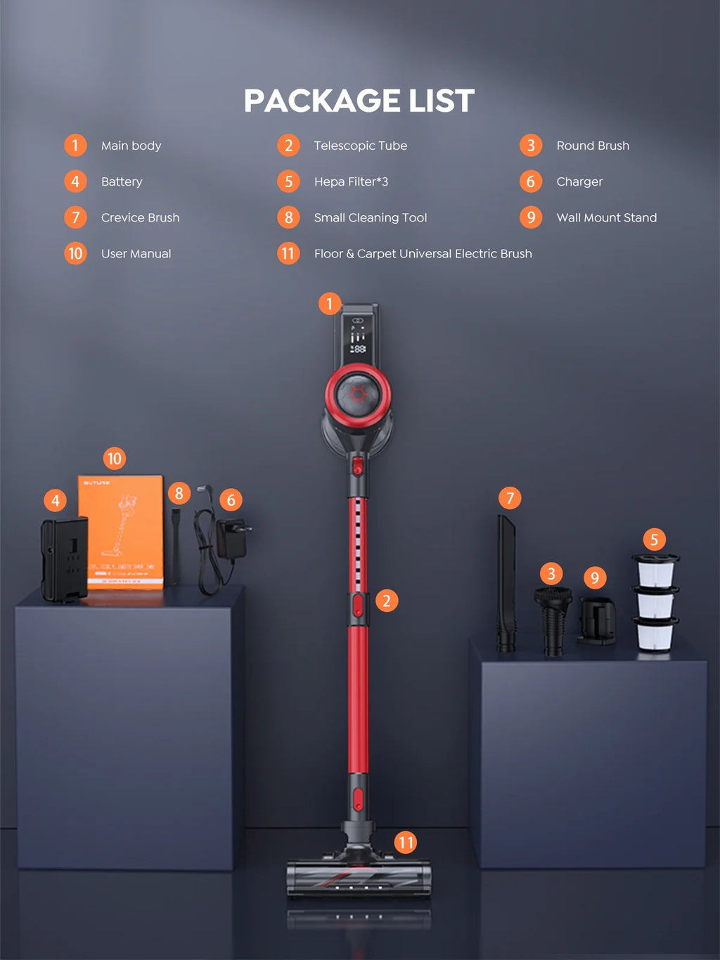 Cordless Stick Vacuum Cleaner 450W 38Kpa Detachable Battery X6882
