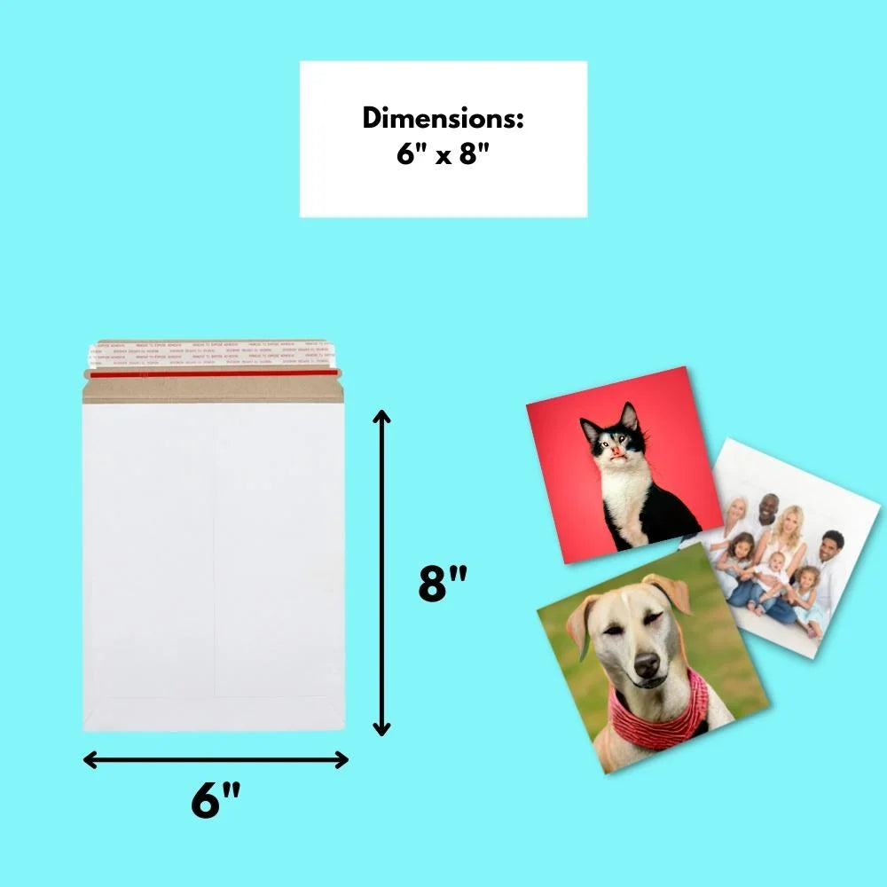 White Cardboard Rigid Mailers with Self Adhesive Seal, 6" x 8" J33396