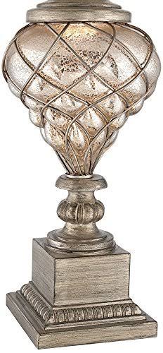 Traditional Table Lamp with Nightlight LED Mercury Glass Off White Fabric Bell Shade N516