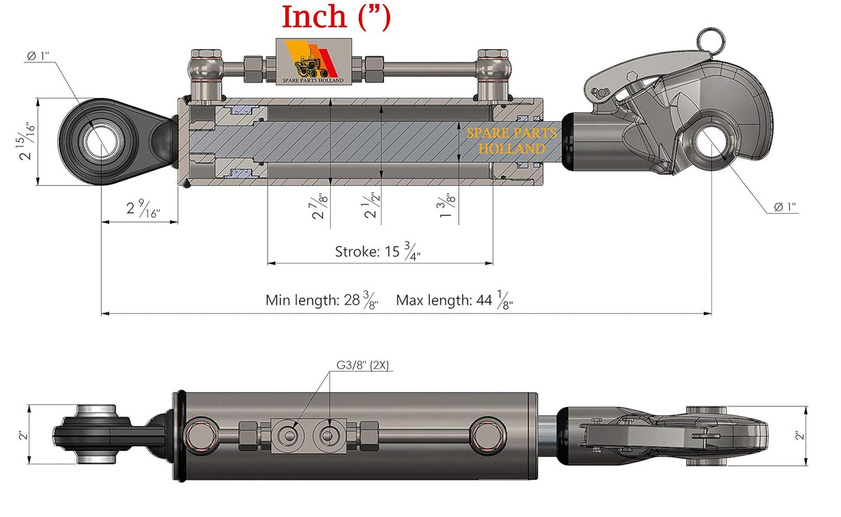 Hydraulic Top Link Cat. 2 28 3/8” - 44 1/8” Locking Block Stroke 15-3/4” J161