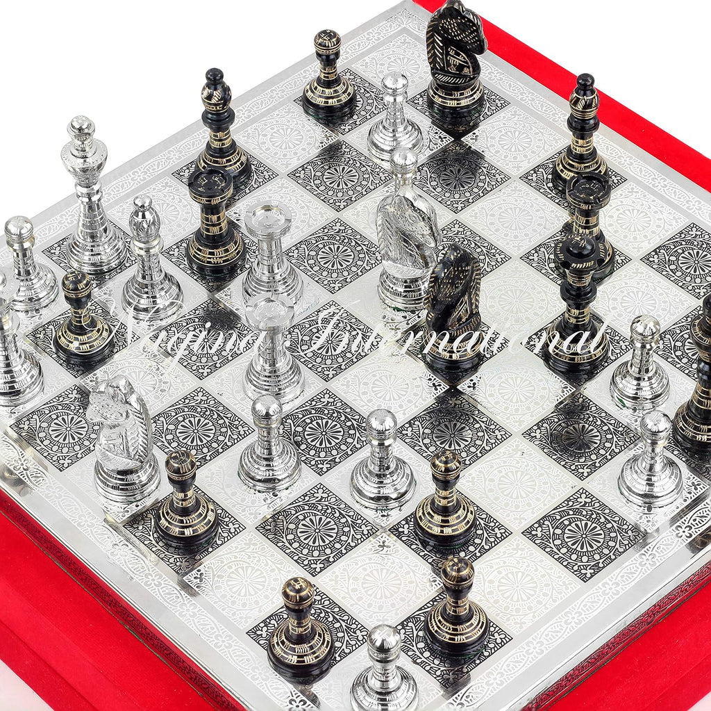 Solid Brass Black Chess Set with Red Velvet Storage Case E75503