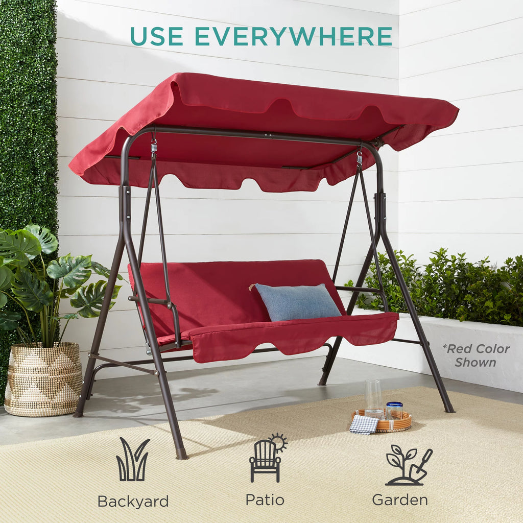 2-Person Convertible Canopy Swing Glider Lounge Chair with Removable Cushions Blue Z678900