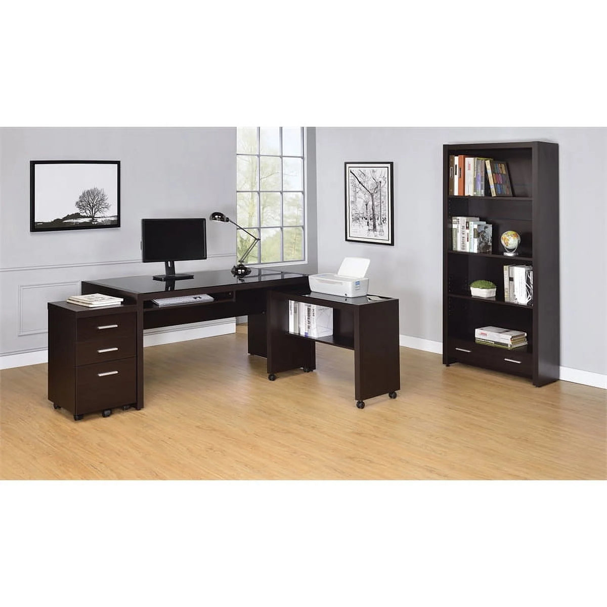3 Piece Office Chair Computer Desk and Mobile File Cabinet N8131