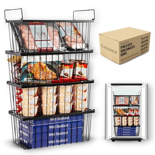 4 Pack Stackable Freezer Organizer Bins with Side Handles E391050