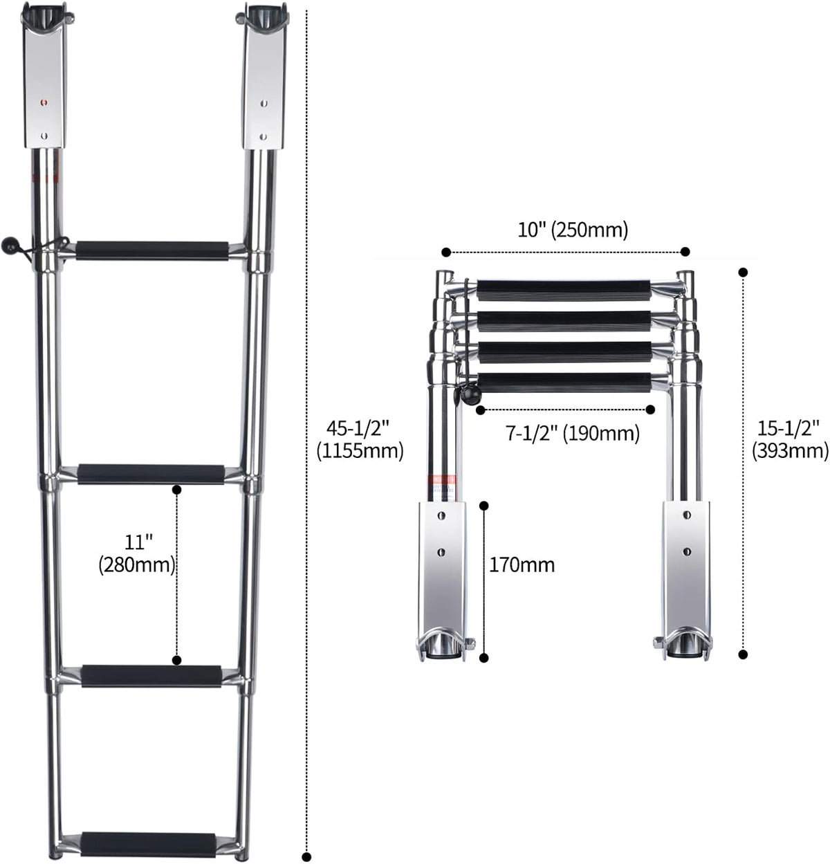 Telescopic 4 Step Stainless Steel Boat Ladder, 900 Pound Capacity, Pack of 2 W92283
