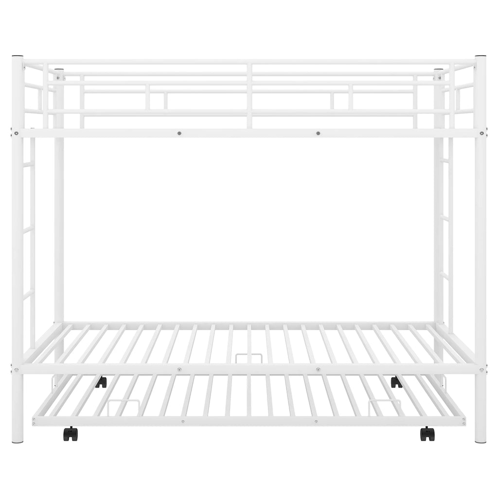 White Metal Twin over Twin Bunk Bed with Trundle P604