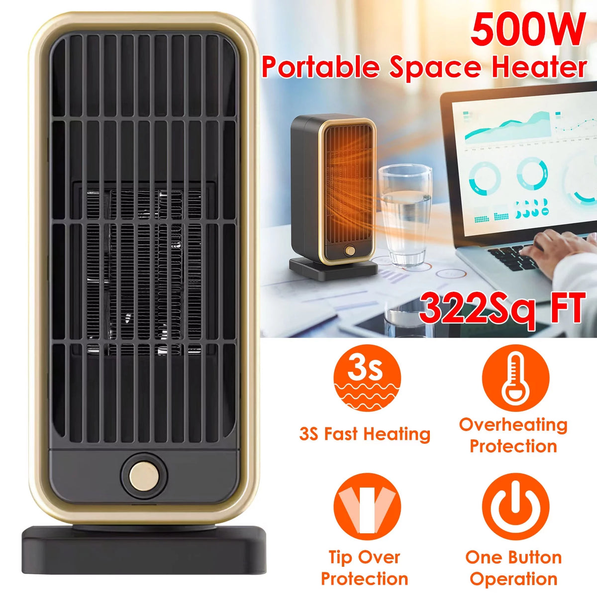 500W PTC Ceramic Electric Space Heater H376252