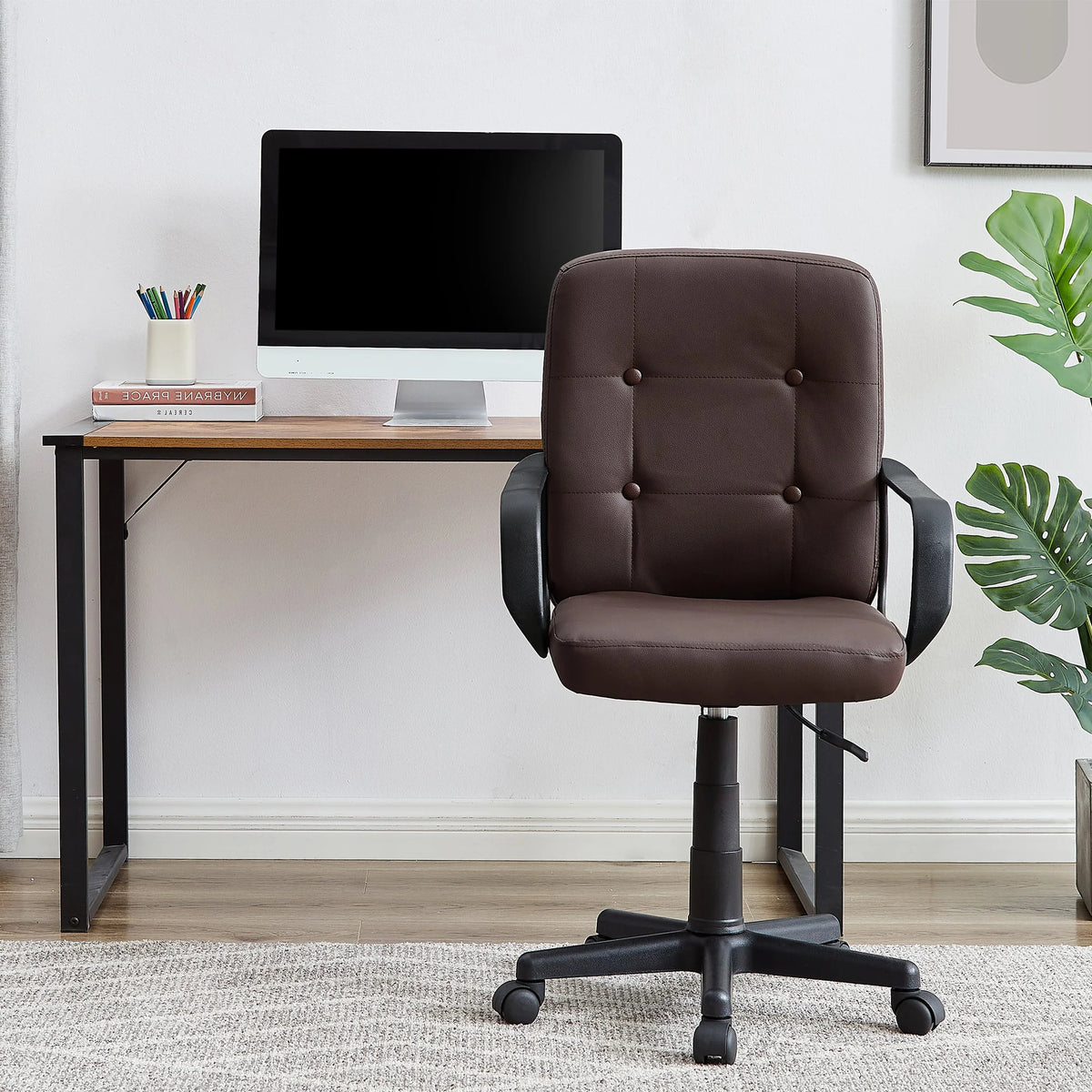 Corner Computer Desk & Chair Set, Adjustable Height Ergonomic Office Chair with Keyboard Tray and Storage Shelf X797529