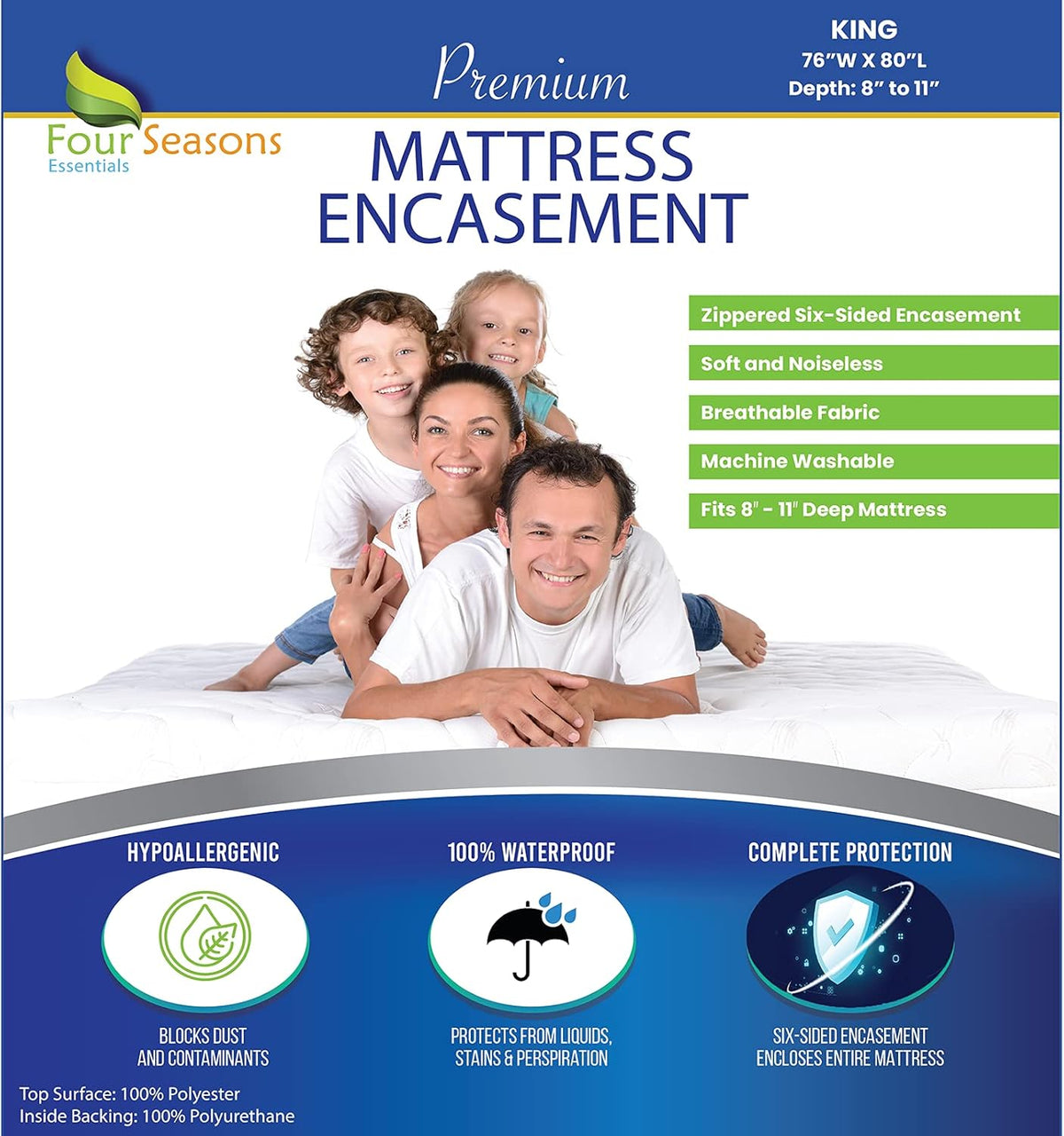 Pack of 2 Waterproof Zippered Mattress Protector Bed Cover R60766