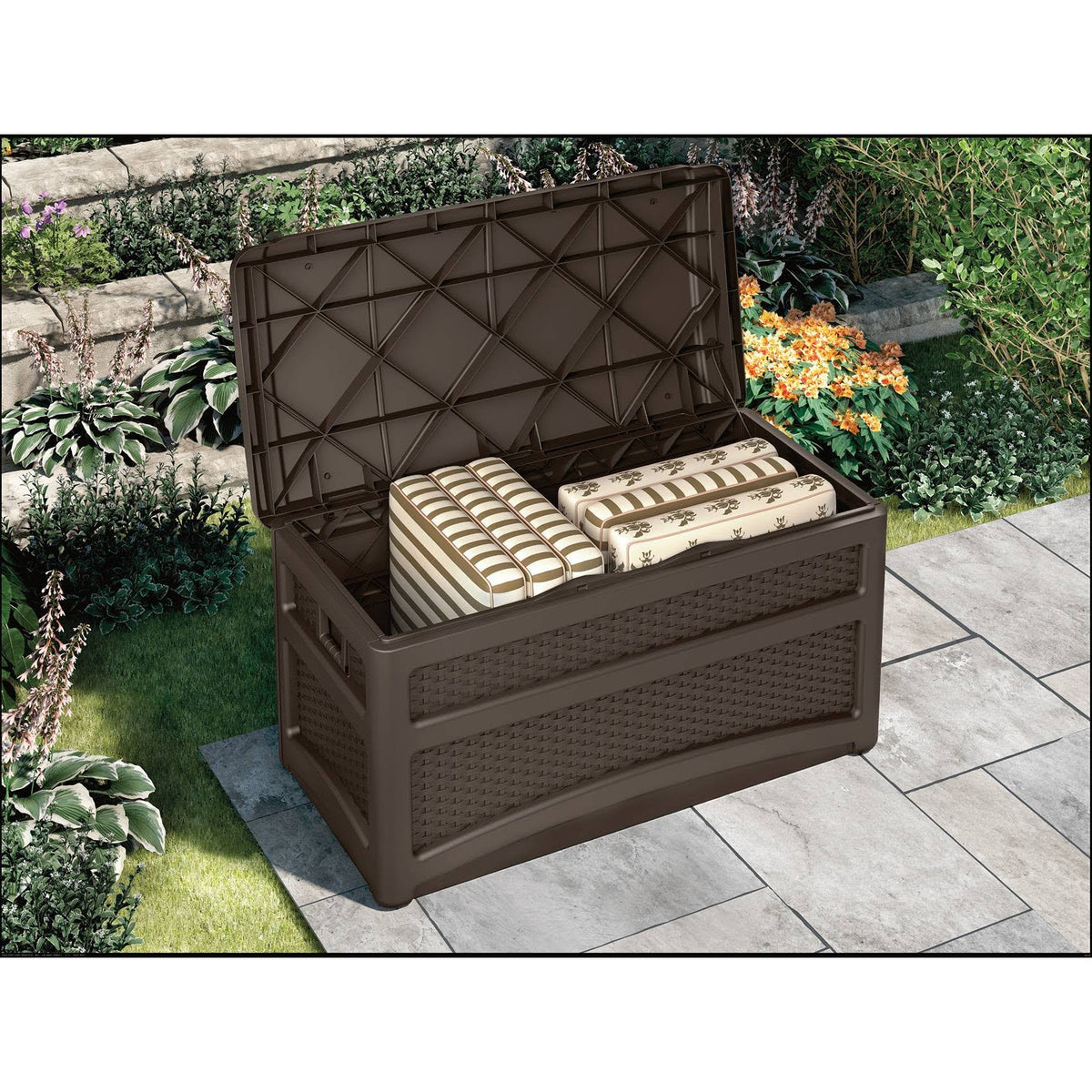 Brown 73gal Resin Deck Box with Seat H5864