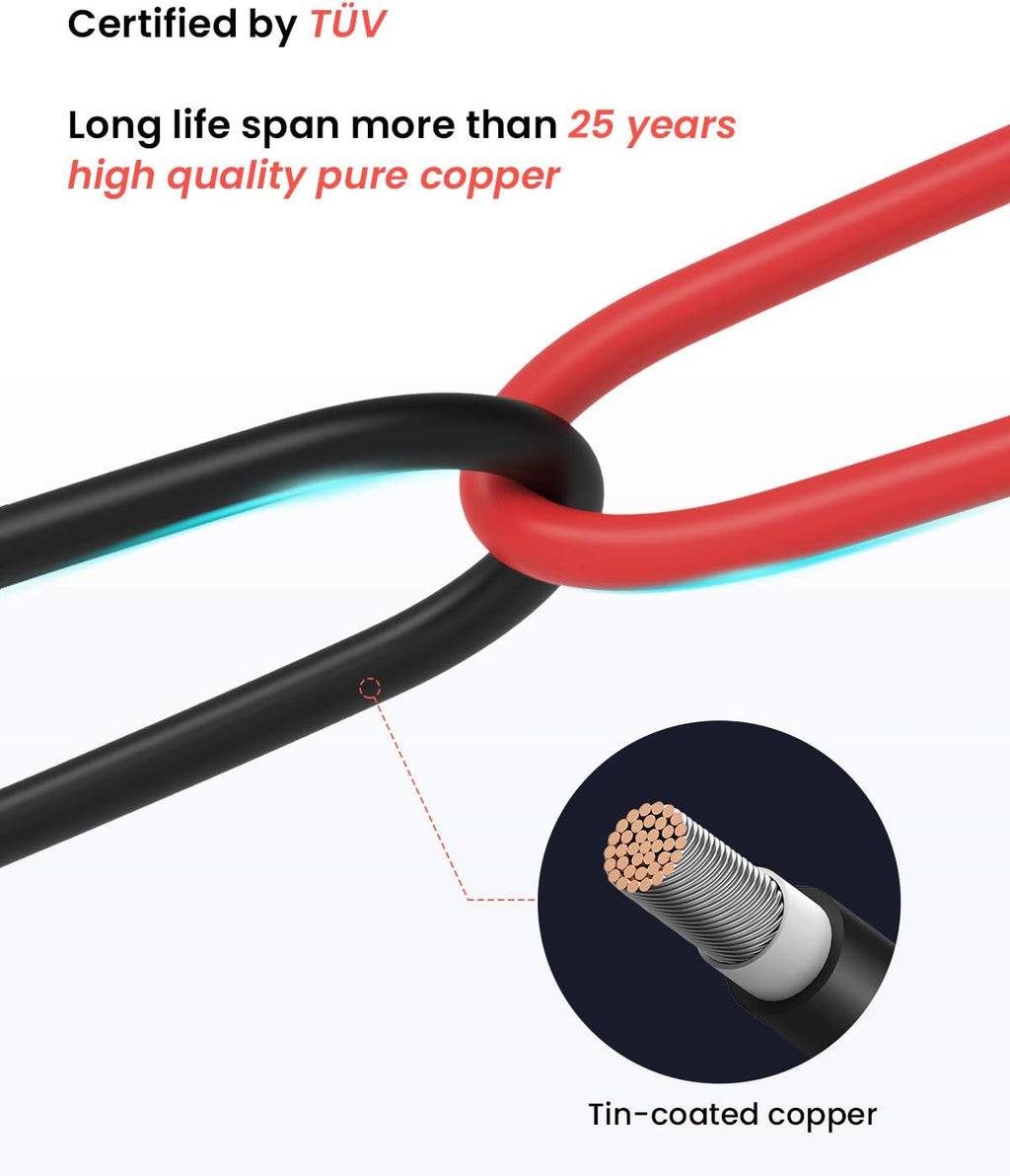 50 Feet 10AWG Solar Extension Cable with Female and Male Connector, Red and Black G41247