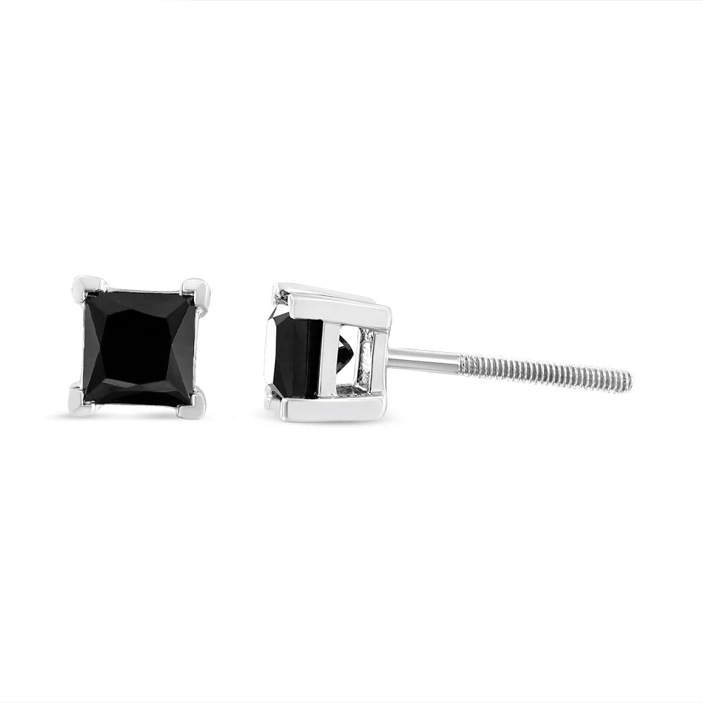 14K White Gold 2.00 Cttw Princess-Cut Black Diamond Stud Earrings with Screw Backs J72936
