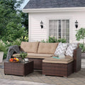 5-Piece Grey Rattan Outdoor Sectional Sofa Set with Glass Coffee Table Q946704