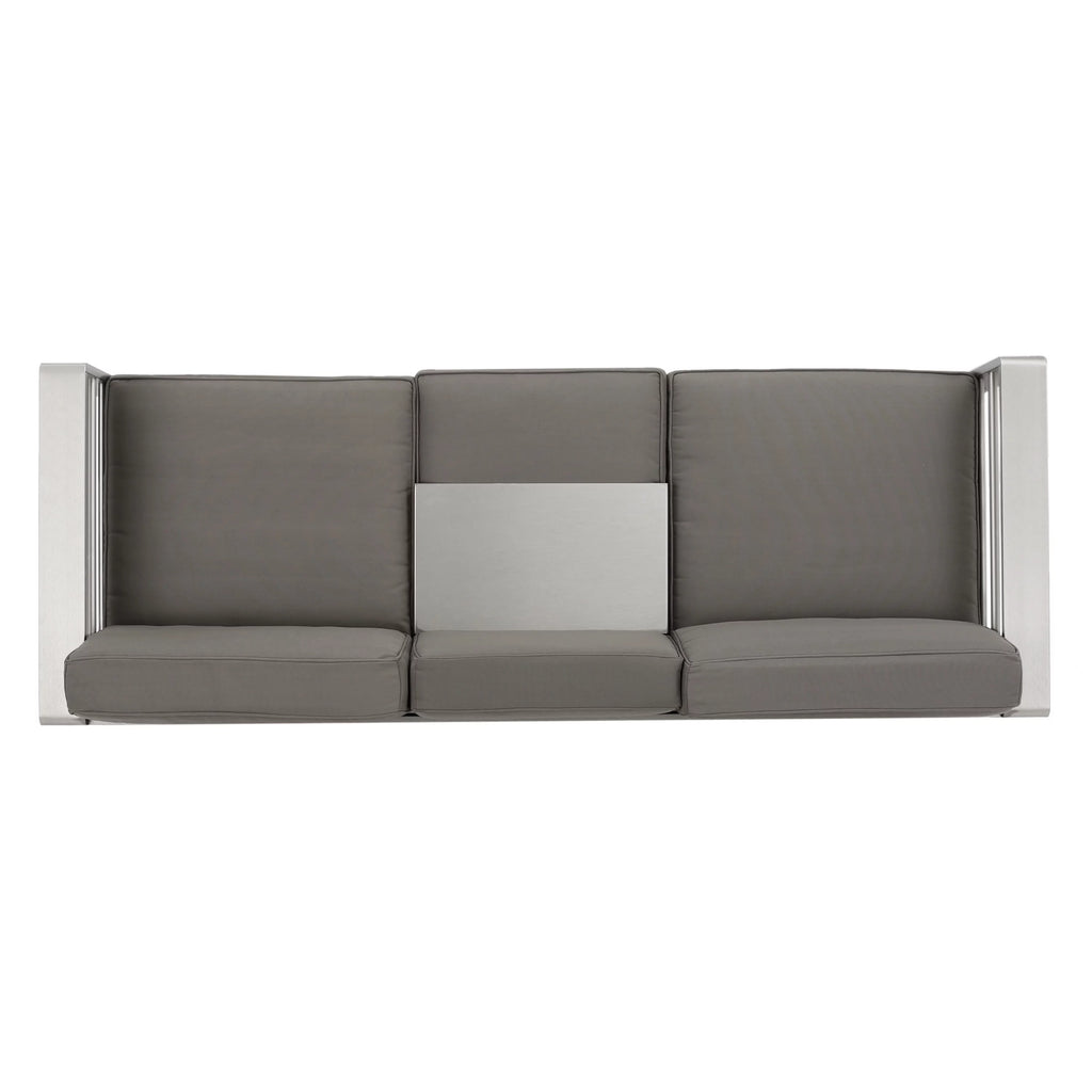 Light Gray and Gray 7 Seater Aluminum Chat Set with Fire Pit Q525787