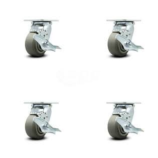 4x22 x 2x22 Thermoplastic Rubber Wheel Swivel Casters with Brakes, Set of 4 S4947
