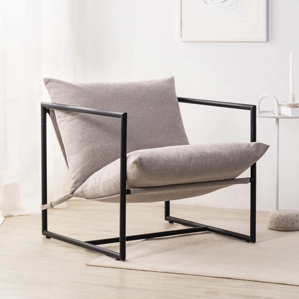 Oatmeal Metal Framed Sling Accent Chair B32536