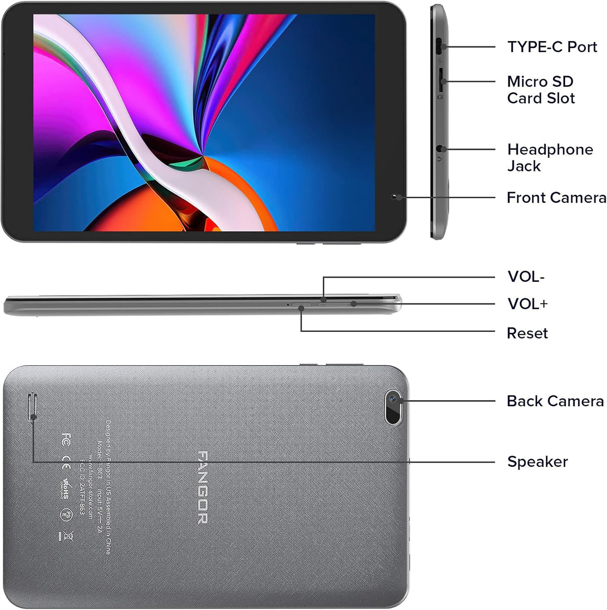 2 Pack Silver Grey 8 inch Android Tablet C538126