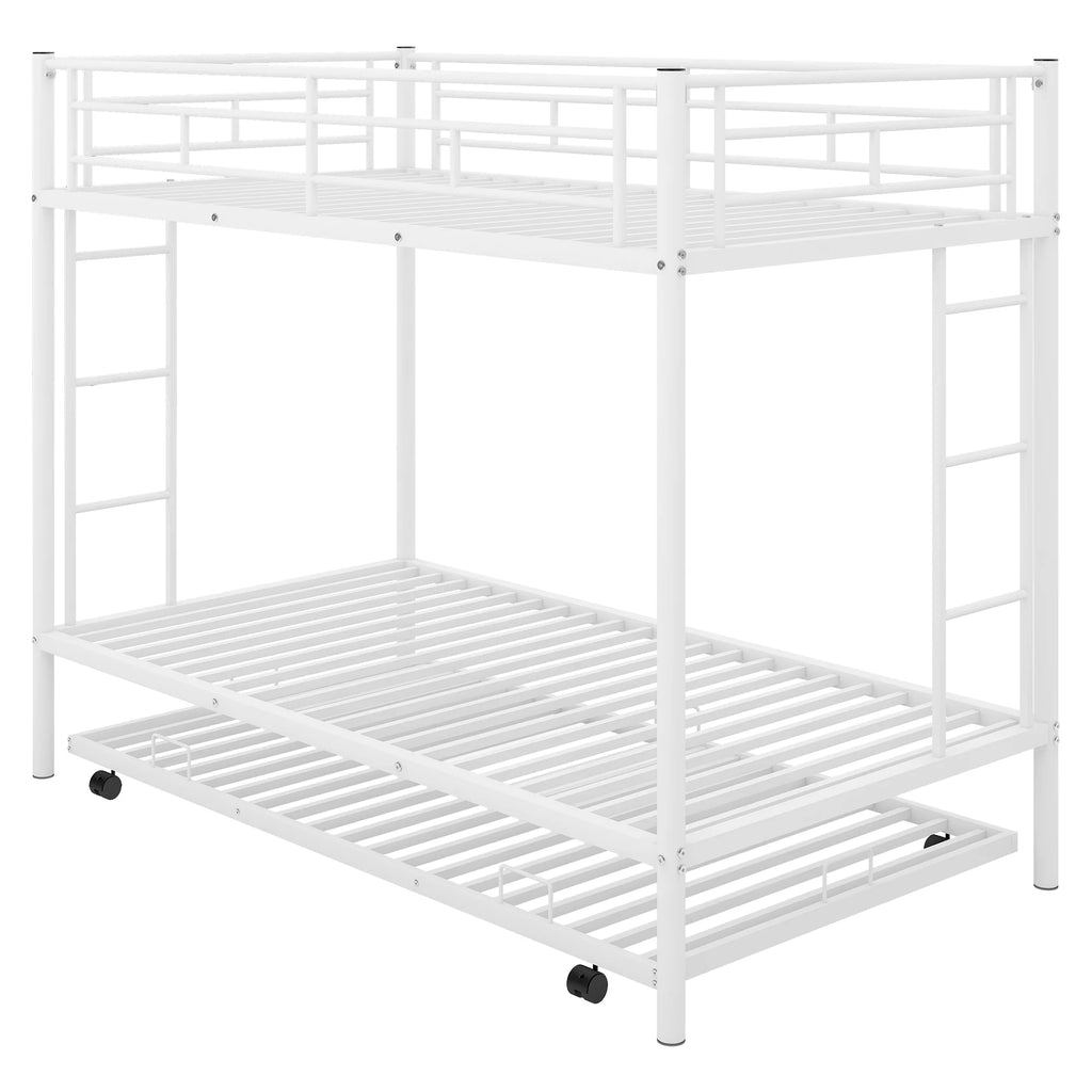 White Metal Twin over Twin Bunk Bed with Trundle P604