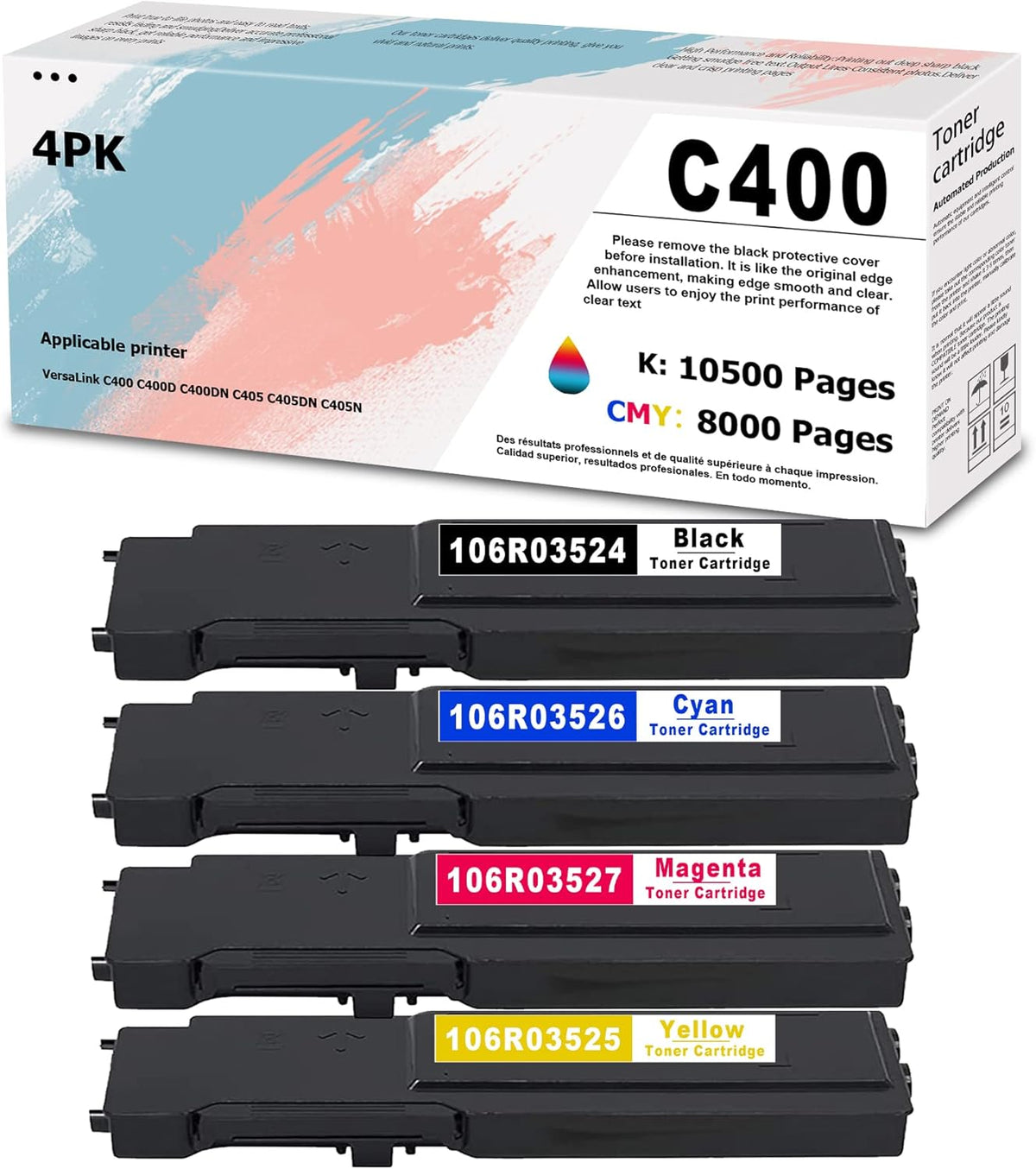4 PK Toner Cartridge Replacement for Xerox C400 C405 Printer I757554