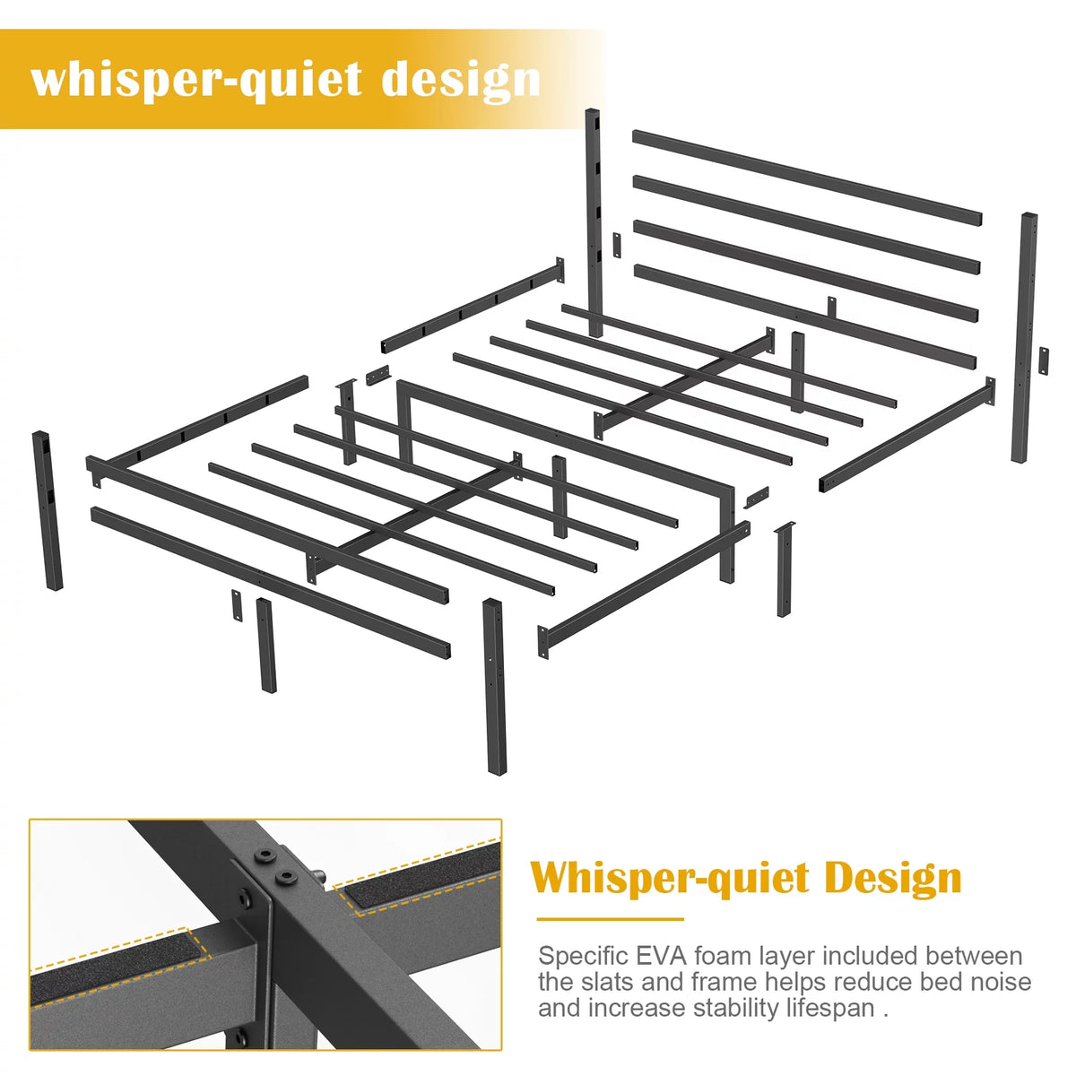Queen Size Metal Platform Bed Frame with Headboard and Footboard M3056